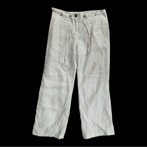 Kenar Women's Pants Size 8 Linen White Baggy Drawstring Belt Holes 33X31.5 - Picture 1 of 5